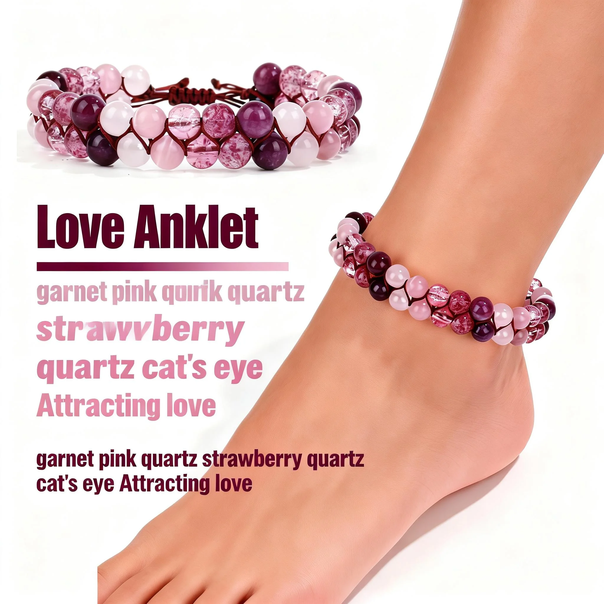 Summer cute jewellery garnet natural stone brazaletes for holiday essential spiritual Love anklet bracelets 4.5