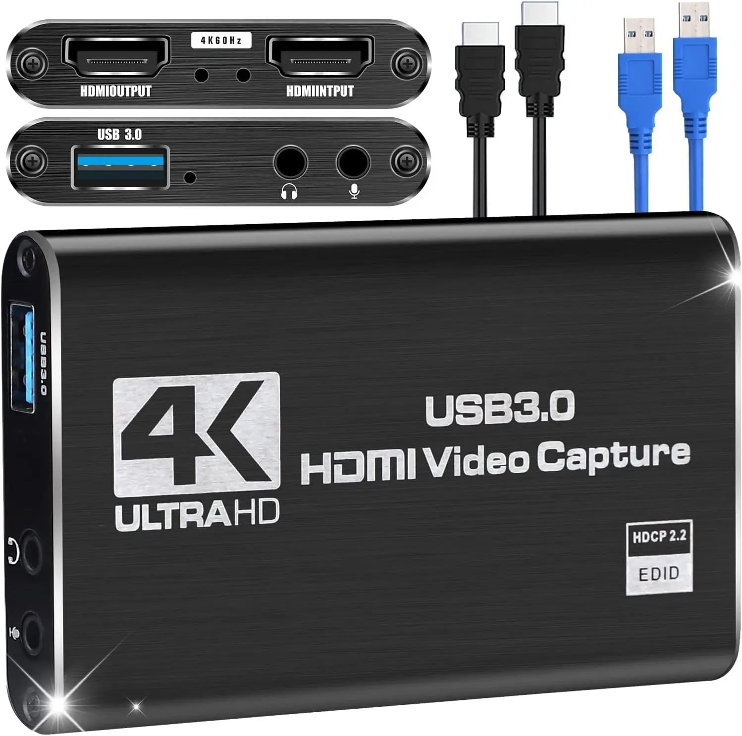 Game Capture Cards 4K 1080P 60FPS Video Capture Card HDMI to USB 3.0 Capture Cards for Streaming Work with PS4/PC/OBS/Camera