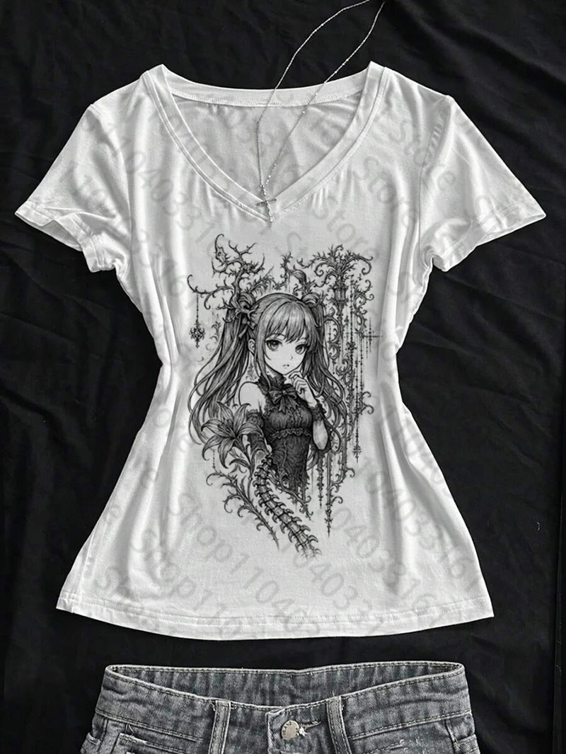 Fashion Letter Print Fairy Grunge Summer E-girl White Crop Top Slim 2000s Streetwear Harajuku Goth Short Sleeve T-shirts Y2k Top