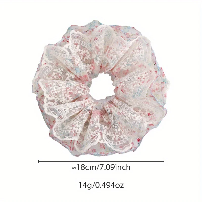 Pink and Green Floral Lace Trim Hair Tie for Women New Style Hair Band with Flower Design Bun Hair Accessory with Hair Tie
