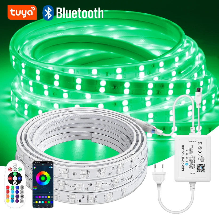 WiFi Bluetooth Remote RGB Led Strip Tape 220V 15m 30m 100m Waterproof RGB Led Ribbon Christmas Lights Room Garden Decoration