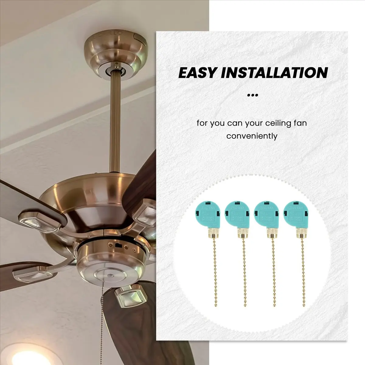 HITL 4Pcs Ceiling Fan Switch ZE-268S6, 3 Speed 4 Wire Speed Control Pull Chain Cord Appliances Switch Parts (Gold)