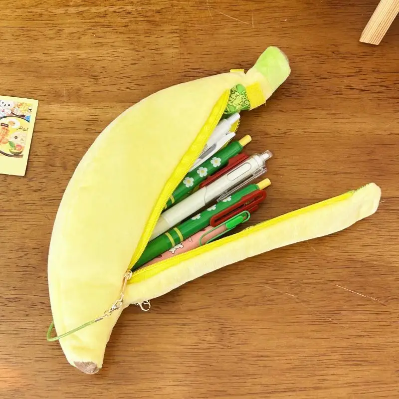 Cute Cartoon Banana Plush Pen Case Kawaii Simulated Fruit Stationery Bag Multi-functional Storage Bag for Stationery Supplies