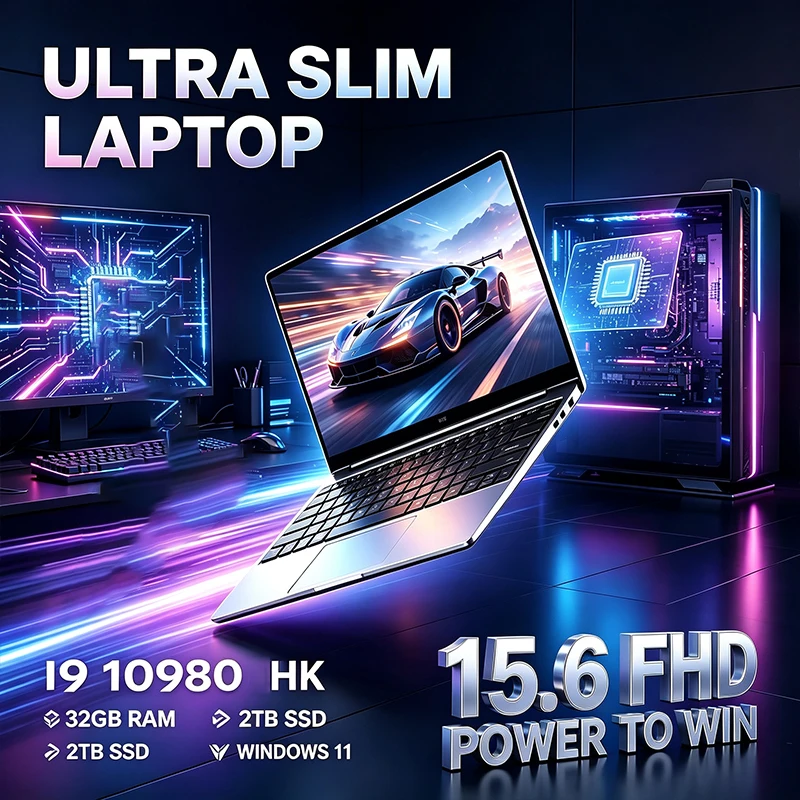 Laptop ultrafino de 15,6 polegadas, com processador Intel Core i9-10980HK, ecrã FHD de 120 Hz, 32 GB de RAM, 2 TB de armazenamento, teclado retroiluminado, Windows 11 e bateria de longa duração, ideal para uso no escritório.