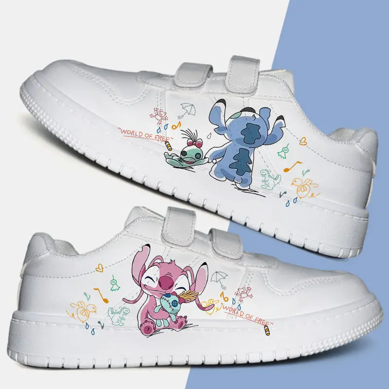 Kawaii Stitch Sport Shoes Cute Angel Couple Tennis Shoes Anime Kids Stitch Basket Shoes Disney Casual Sneakers Size 26-44