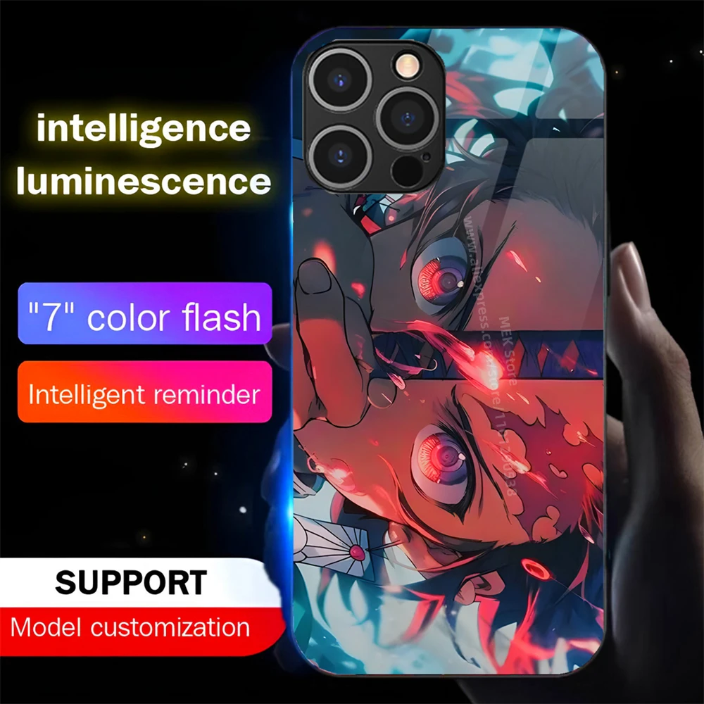 

So Cool Anime Cartoon Luminous Glass LED Call Light Up Flash Phone Case For iPhone 16 E 15 14 13 12 11 Pro Max XR XS Plus Mini