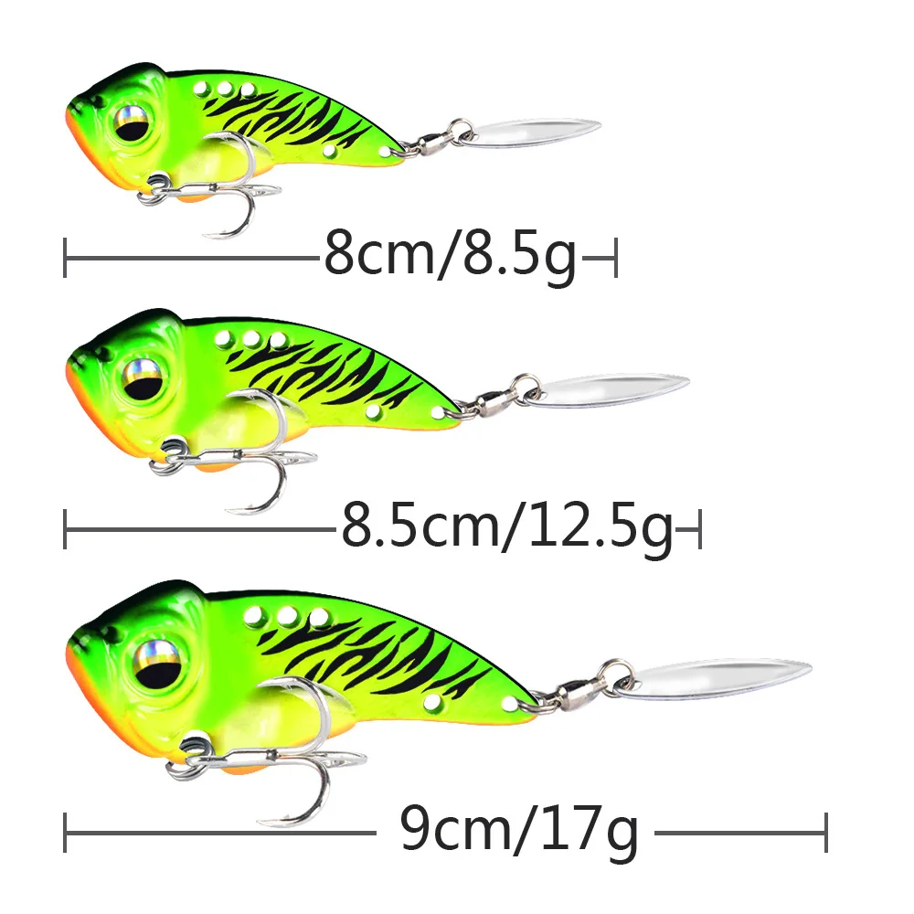 1 pz 8.5g 12.5g 17g Sinking Metal VIB Fishing Lure con rotante Spoon Tail Hard Wobbler Crankbaits Vibration Spinner Tackle