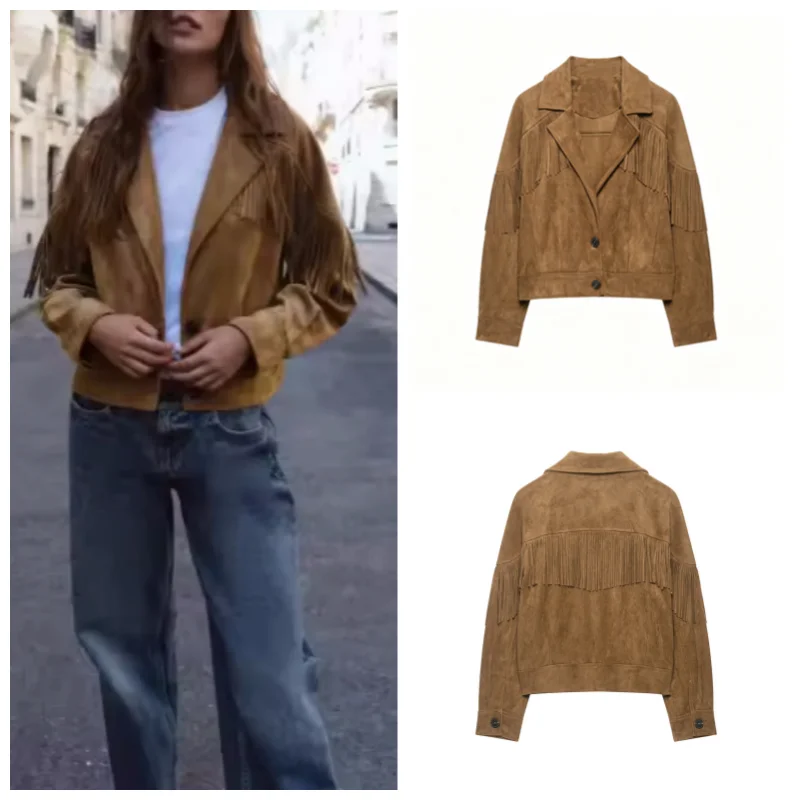 Guobioziy 2026 Women's New Suede-Like Tassel Jacket Fashionable and Versatile Elegant and Graceful Casual and Simple