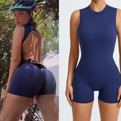 2024 Pad Women Gym Yoga Set Sports Rompers Sexy Backless Fitness Workout Sleeveless One Piece Jumpsuit Active cycling Wear