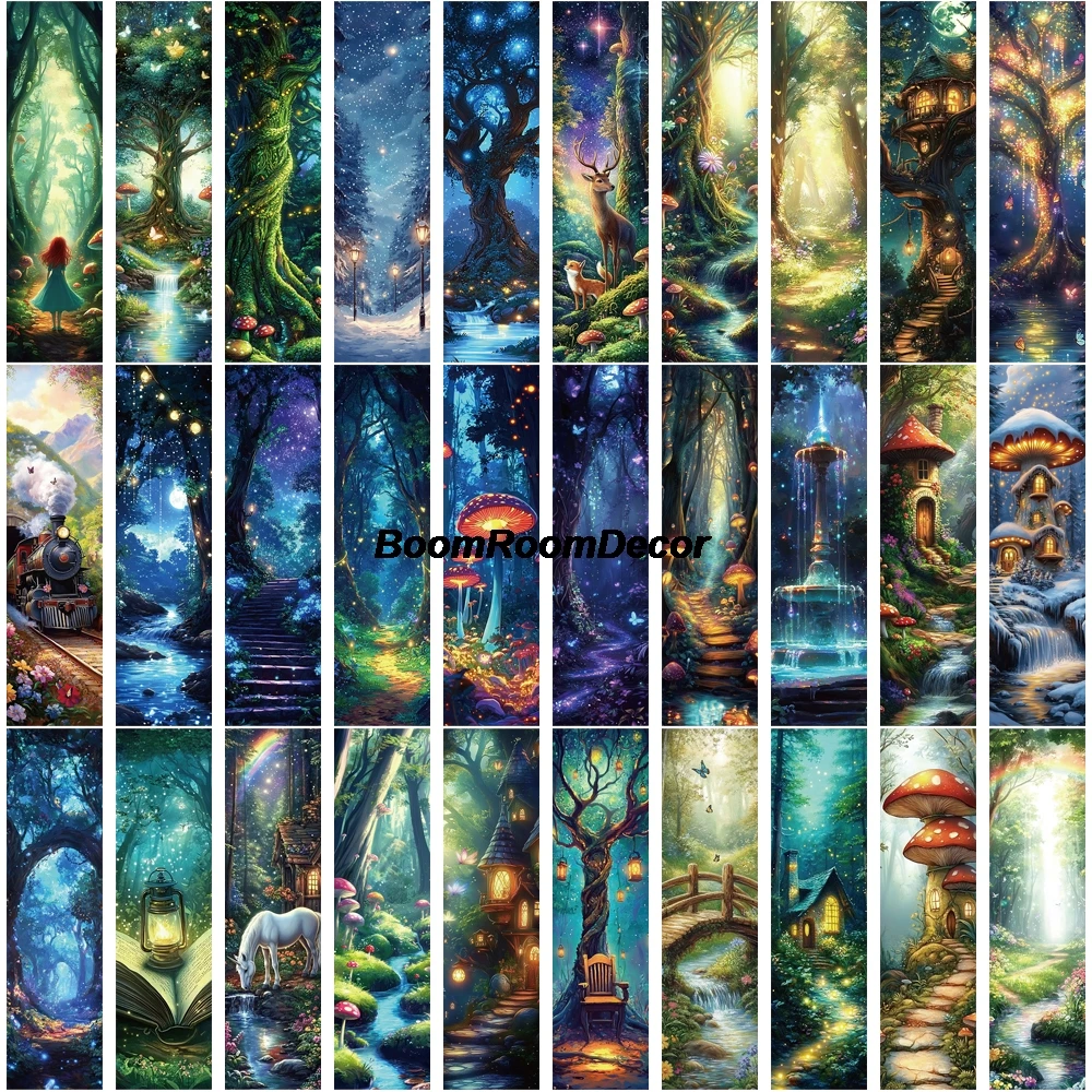 30PCS Mysterious Forest Bookmark Retro Skateboard Decoration Salon Art Picture Read Books Black Animals Bedroom Bookmark