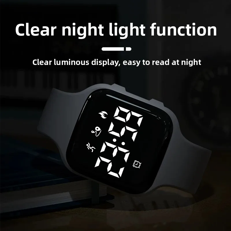 No App Square LED Womens Sports Fitness Chronograph Pedometer Watch Anti Snooze Adjustable Silent Vibration Alarm Smart Watch
