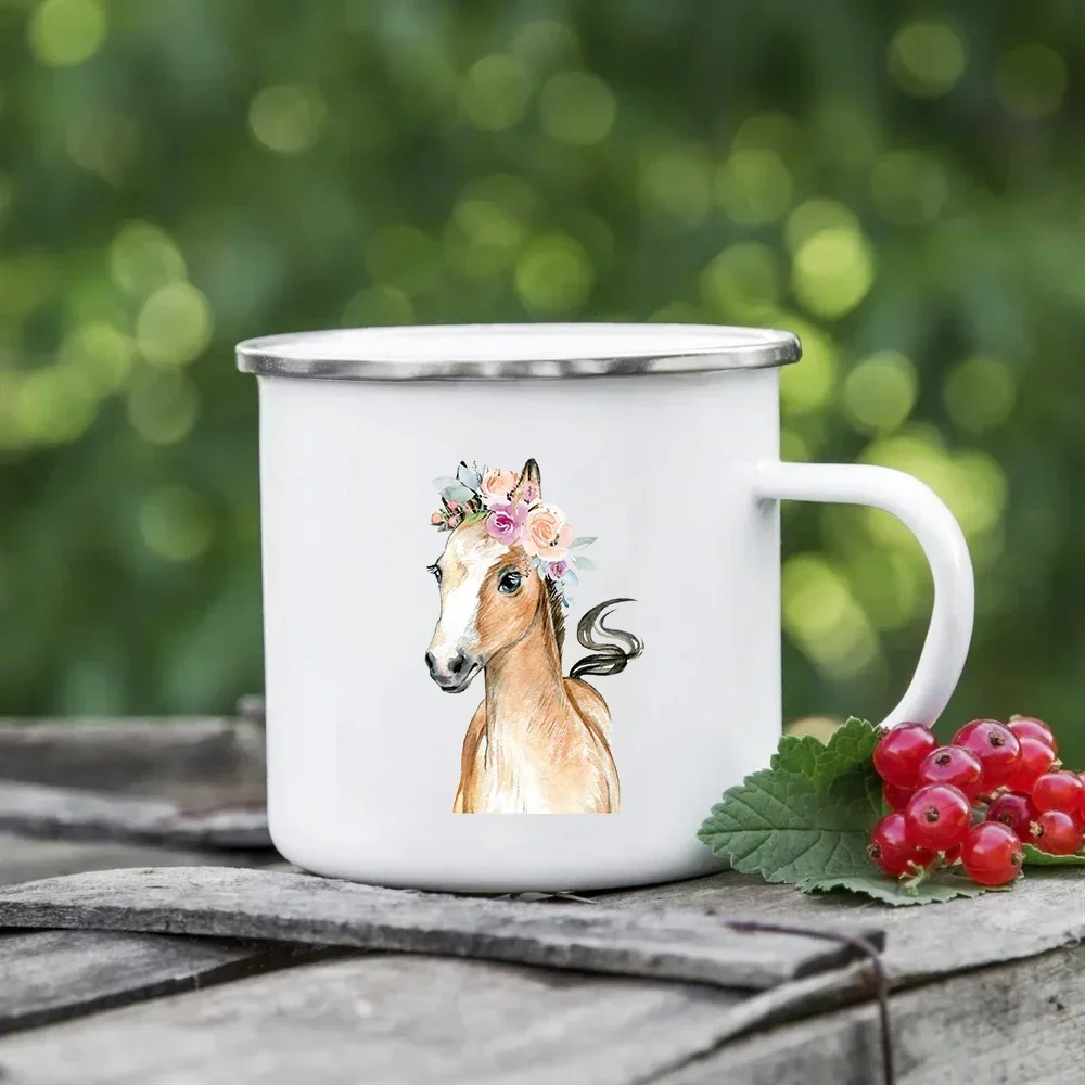 Cute Animal Lion Kids Mug Cartoon Elephant Rabbit Print Coffee Water Mugs Camping Picnic Party Beer Cola Enamel Cups Baby Gifts