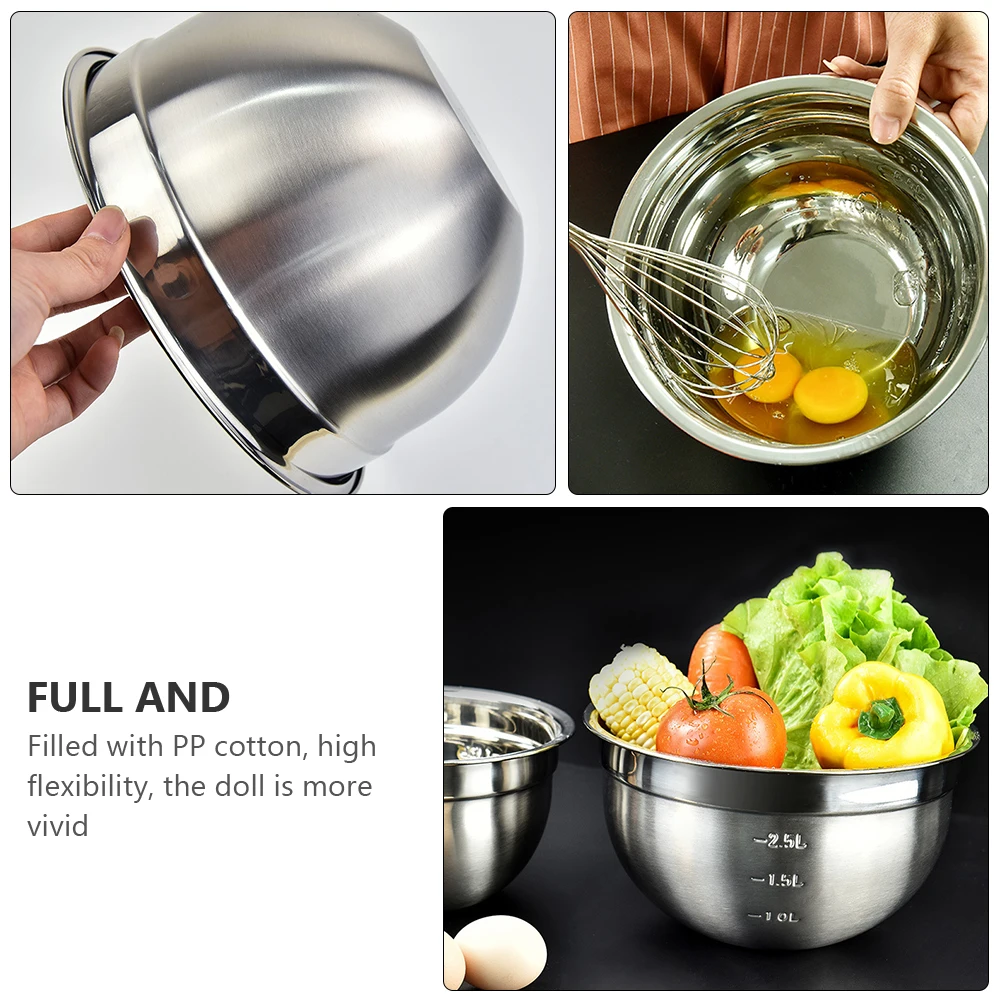 

1pc Stainless Steel Basin Deepened Kitchen Bowl Salad Mixing Storage Vegetable Basket With Scale Cooking Baking