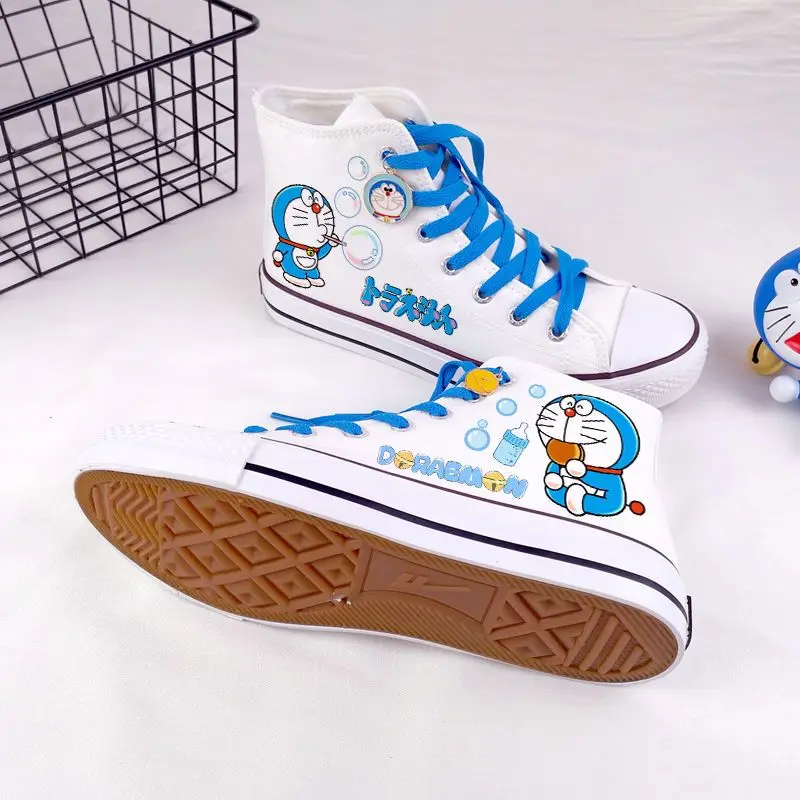 Kawaii Anime Doraemon Canvas Shoes Cartoon New Men Women Summer High-Top Sneakers Graffiti Versatile Couple Shoes Birthday Gift