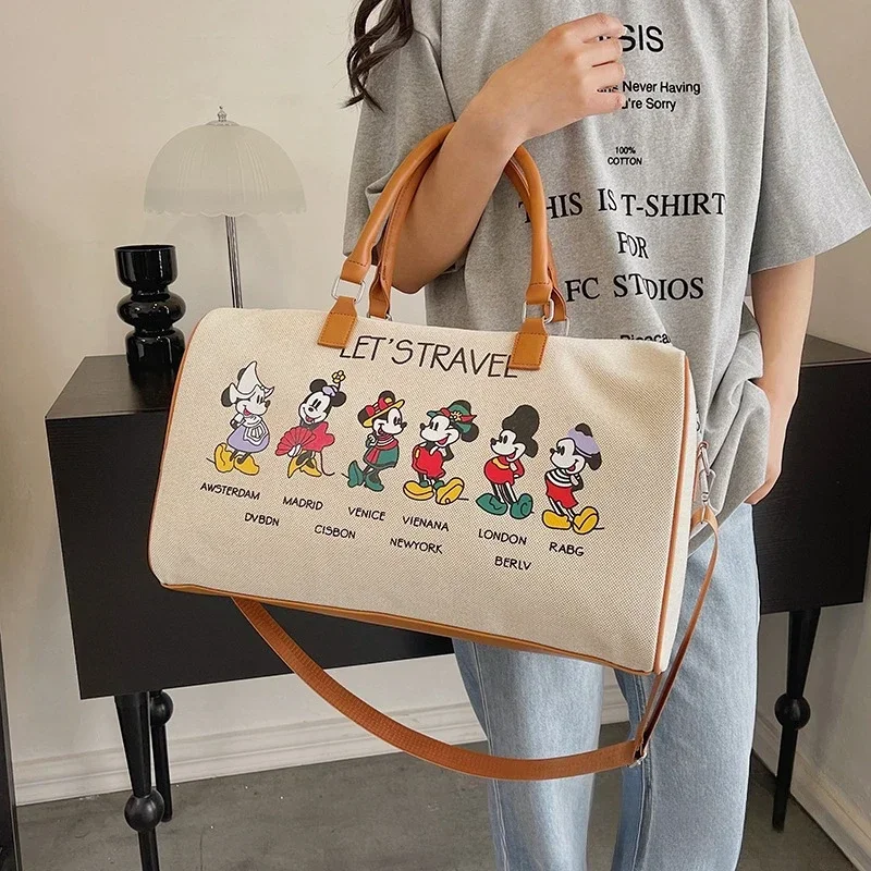 Disney\'s New Cartoon Mickey Lady Handbag Large-capacity Multi-function Canvas bag Fashion All-match Lady Messenger Bag
