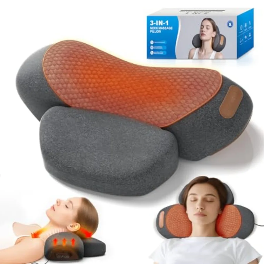 

Neck Massager Pillow with Heat 3-in-1 Shiatsu Cervical Traction for Pain Relief Ergonomic Shoulder Massager and Posture Correct