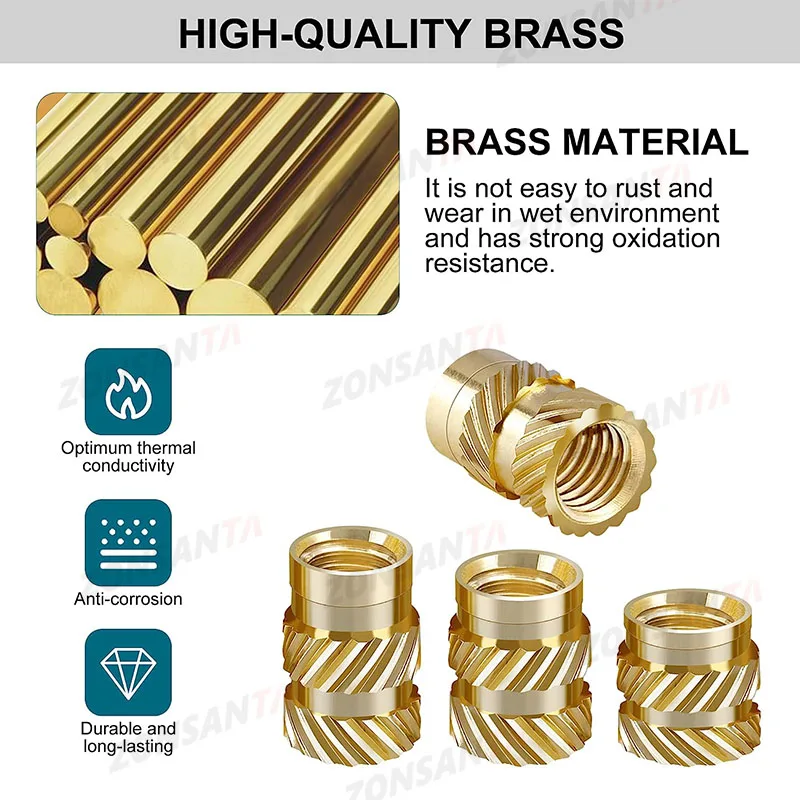 Brass Insert Knurled Thread Nuts M1 M1.4 M1.6 M1.7 M2 M2.5 M3 M4 M5 M6 M8 Hot Melt Heat Molding Embedment Copper 3D Printing Nut