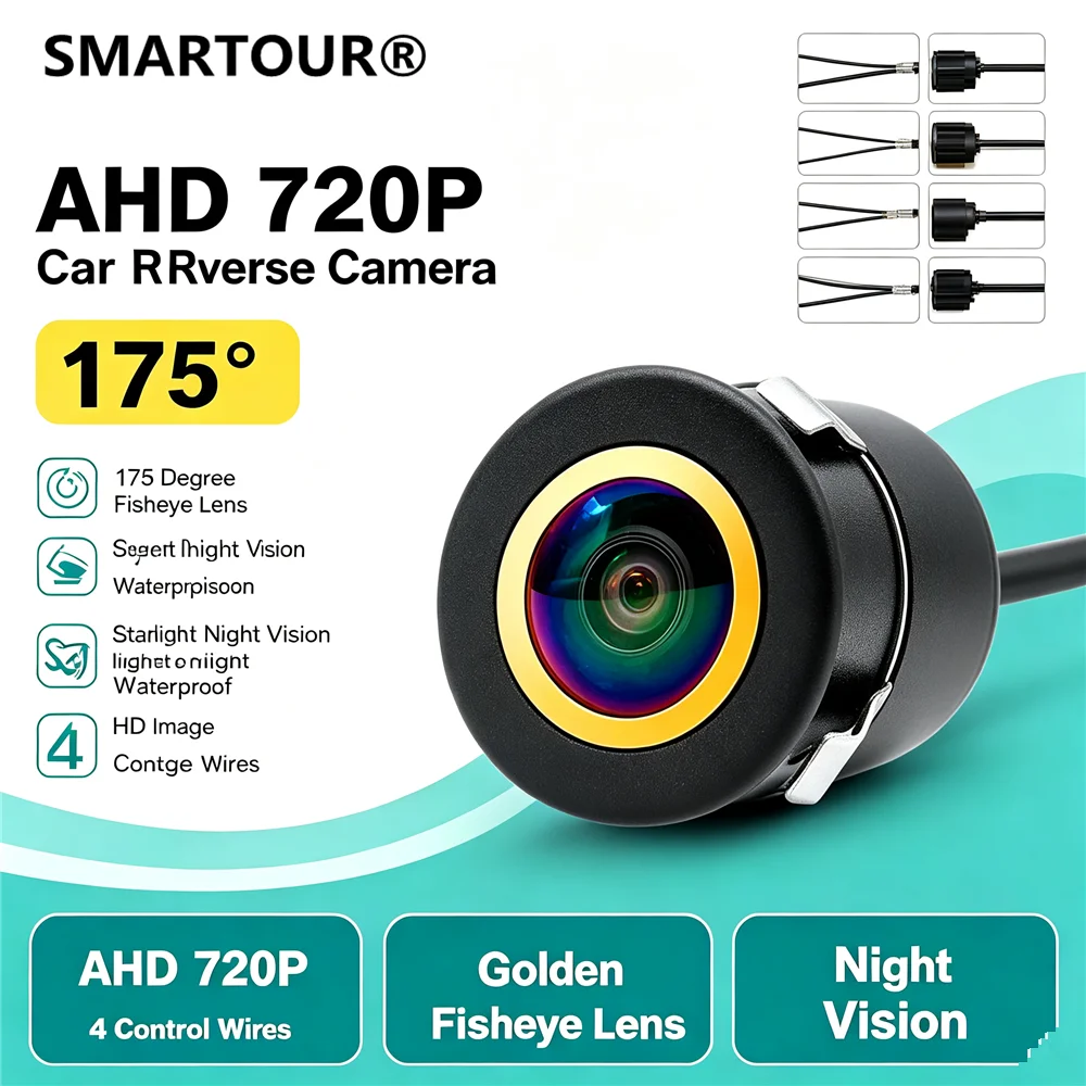 175 Degree Embedded Car Backup Camera AHD720P CVBS NTSC Switchable Starlight Night Vision Waterproof Golden Fisheye Lens Reverse