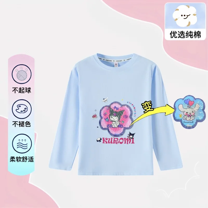 

Kawaii Sanrio Anime Ins Fashion Kuromi Children Long-sleeved T-shirt Cute Cartoon Cinnamoroll Casual Hooded Clothing Gifts