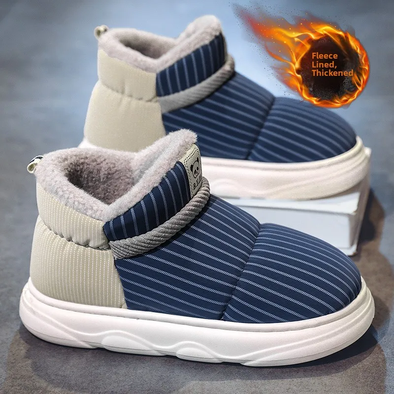 

Men's Winter Thickened Fleece Slippers Indoor Outdoor Waterproof Non-Slip Couple Cotton Slippers with Heel Simple Style Casua...