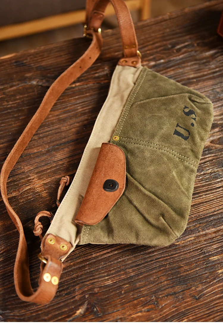 Vintage Canvas Leather Designer Shoulder Bag Men Crossbody Bag Vintage Small Outdoor Tactical Bag Messenger