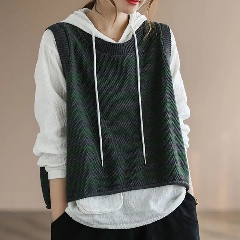 

Вязаные жилеты для женщин, легкая теплая одежда в полоску, тренд 2025, рекламный жилет, новые трикотажные топы, роскошные короткие женские свитера