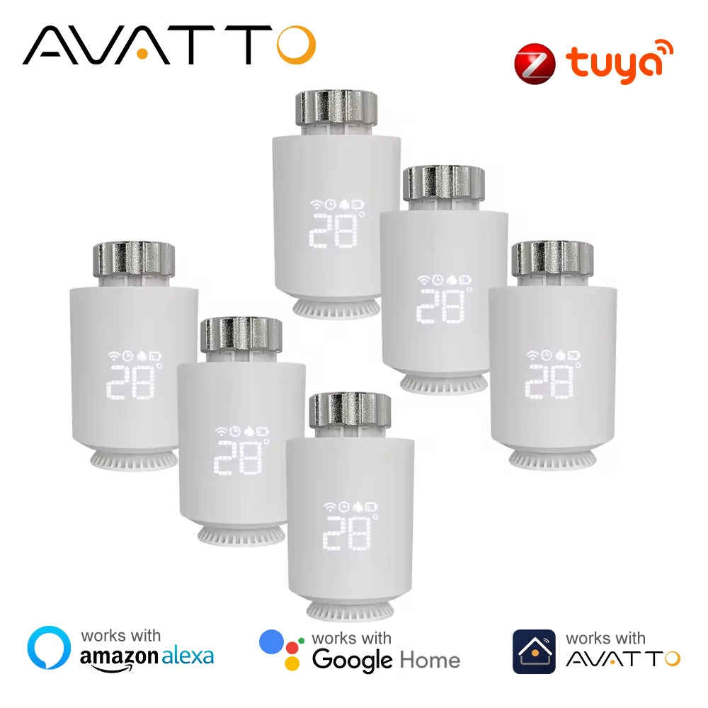 

AVATTO 1 ~ 6 шт. Tuya ZigBee 3,0 термостат привод радиатора, умный контроллер термостатического клапана TRV для Alexa Google Home Alice