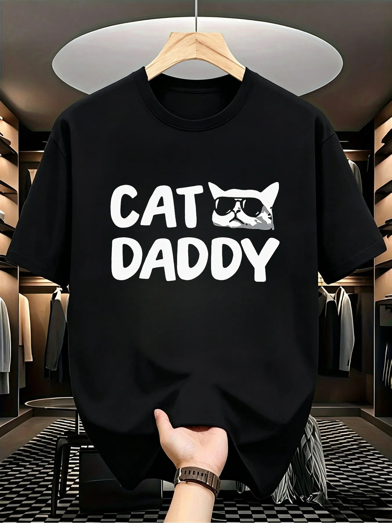 Cat Daddy T Shirt Men's Casual Graphic Print T Shirt Short Sleeve Crew Neck Fashion Tops Soft Comfortable Summer Streetwear