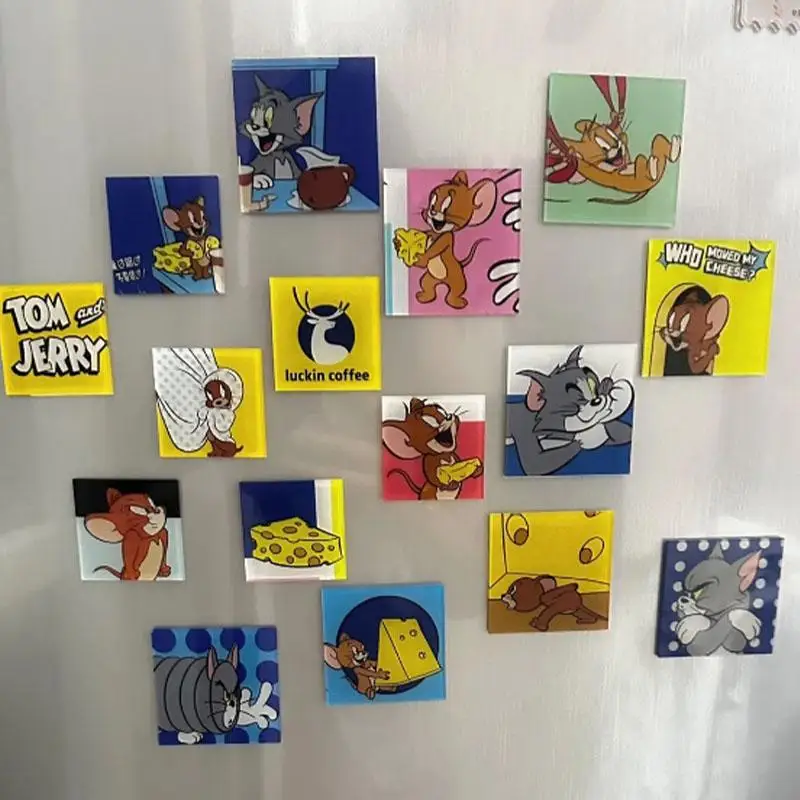 16PCS Kawaii Tom and Jerry Magnetic Refrigerator Sticker Acrylic Decoration Refrigerator Magnets Magnetic Stickers Gift For Girl