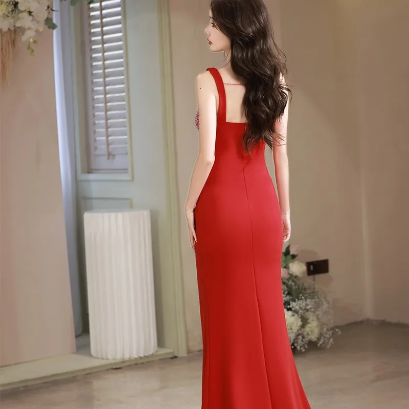 Sleeveless Split Evening Dress Elegant Dress Engagement Wedding Toast Dress Socialite Bridesmaid Dress Light Luxury