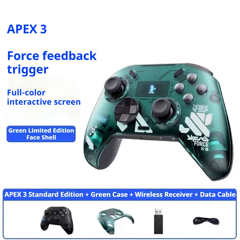 APEX 3 Wireless Elite Gamepad,Interactive Screen,Green Limited Replaceable Faceplate,Game Controller for PC Switch Android iOS