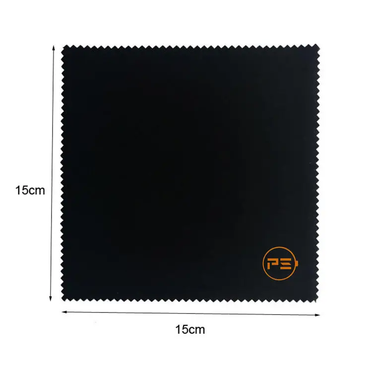 

100 Pieces Customised Logo 15x15cm Black Glasses Cloth Cleaning Cloths Screen Printed With Orange Logo