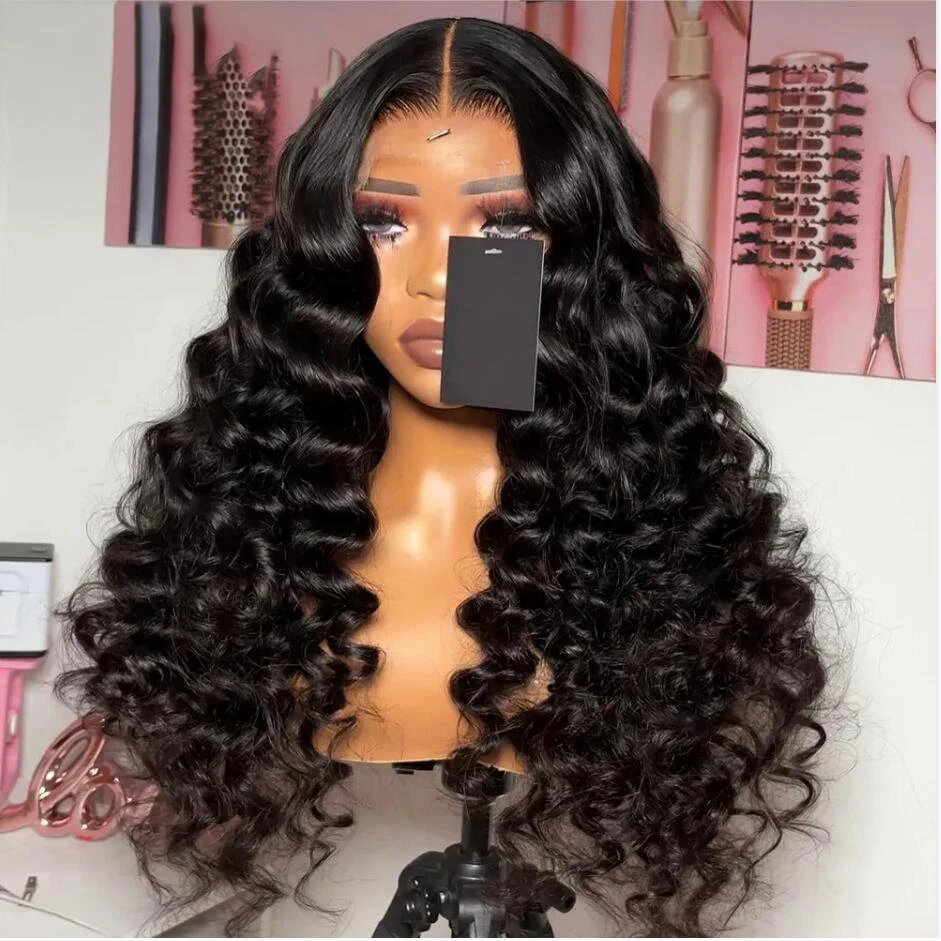 

Natural Black Soft 180% Density 26 Inches Long Deep Wave Curly Lace Front Wig For Women with Baby Hair Preplucked Daily Glueless