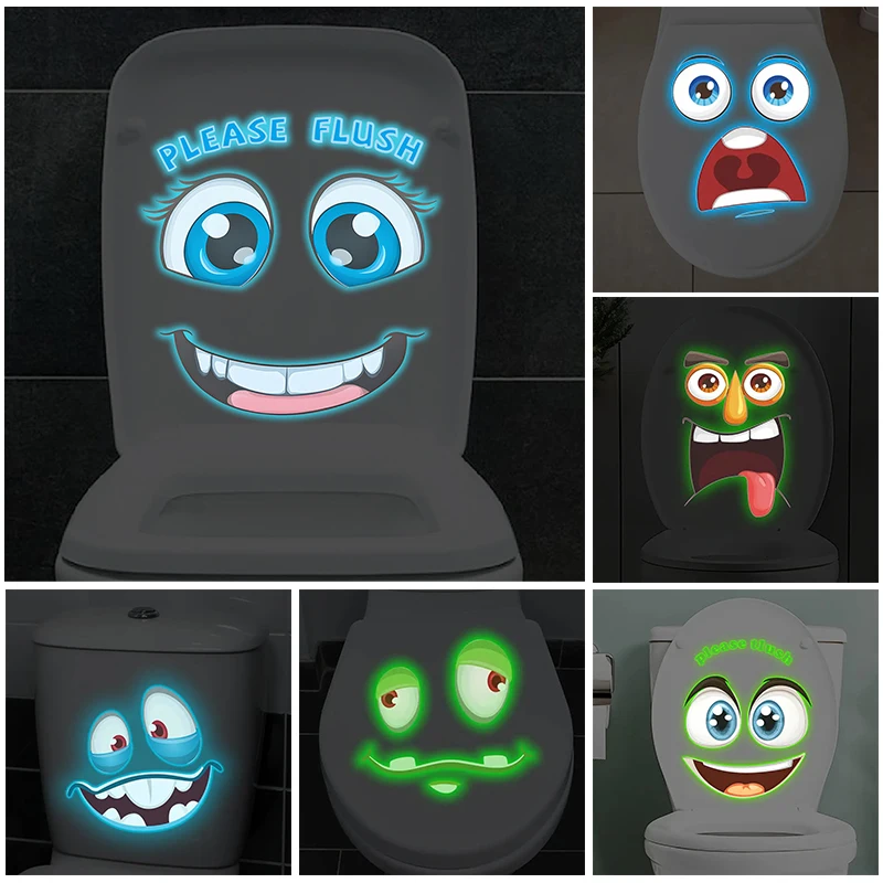 1Pcs Glow-in-the-Dark Funny Face Toilet Stickers Waterproof Removable Self-Adhesive PVC Decals Bathroom Decor Wall Stickers