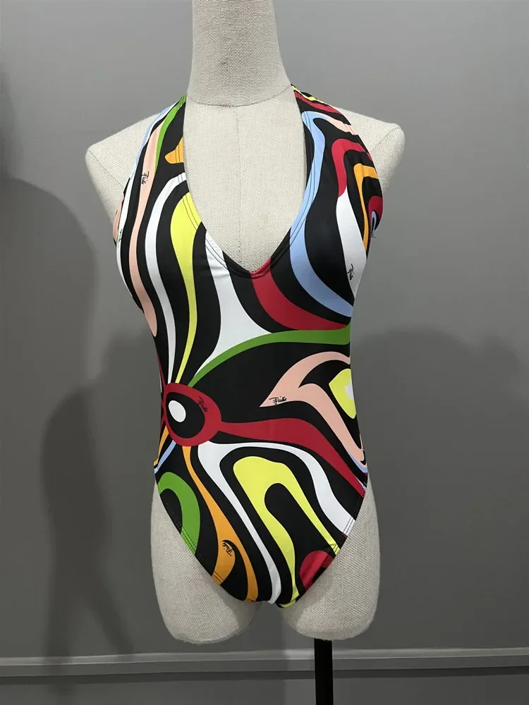 Women Split Swimsuit Bikini Striped Geometry Pattern One-Piece Swimsuit