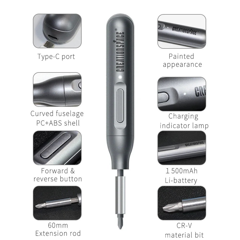 CreationSpace Mini Electric Screwdriver Set Rechargeable 1500mAh Battery Precision Electric Screwdriver Portable Repair Tool Kit