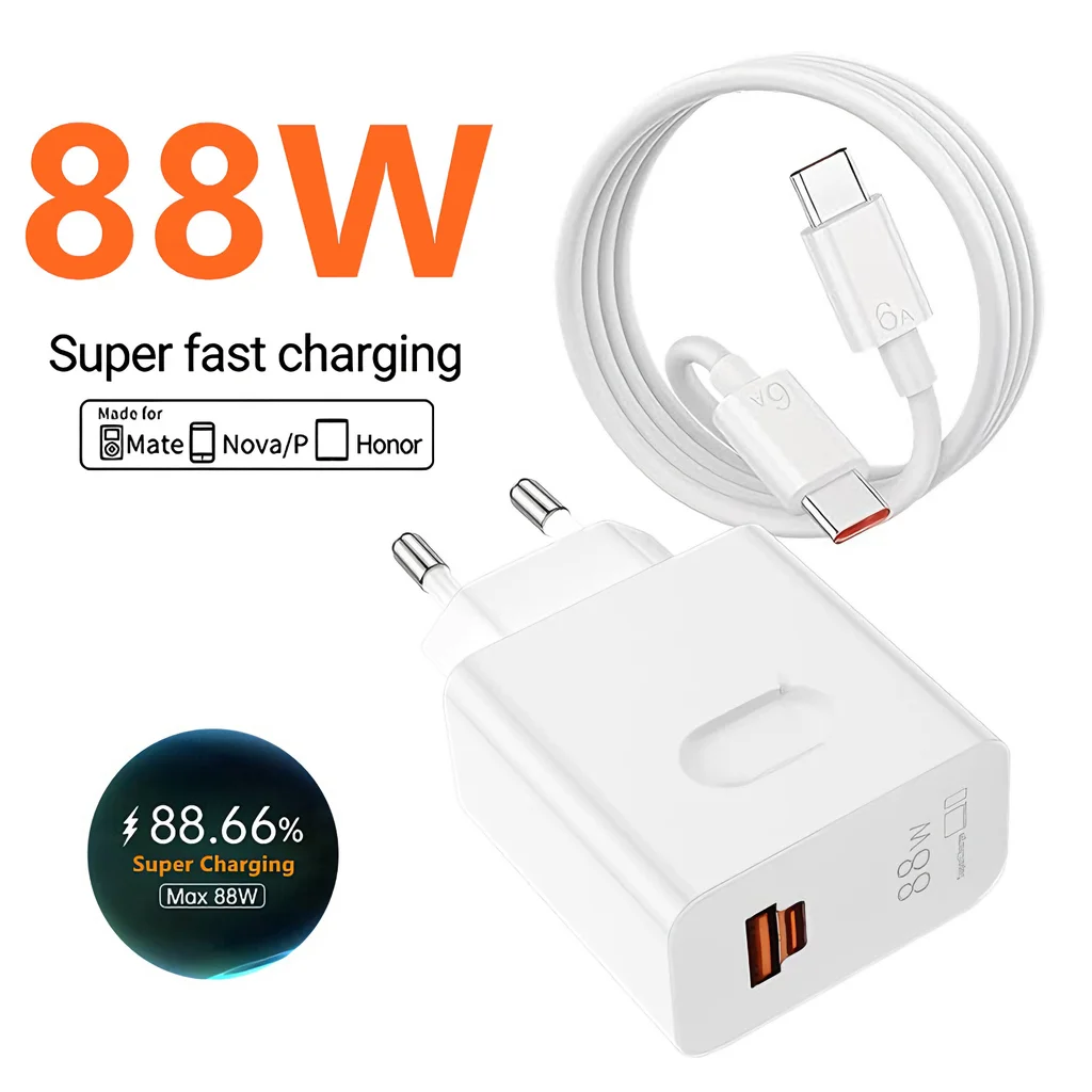 88 واط ماكس USB A C سوبر سريع PD شاحن لهواوي ماتي 60 P60 نوفا 12 الشرف 400 ماجيك 6 برو نوع C إلى نوع C كابل شحن سريع