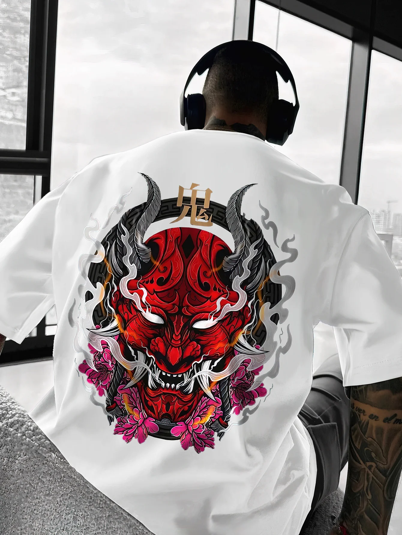 Ghost Devil Cherry Blossom Print 100%Cotton Men Woment T-shirt Summer Autumn Daily Sports Party Casual Loose Street Short Sleeve