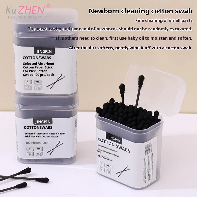 100 قطعة/صندوق مزدوج الرأس ماصة أعواد قطنية عصا الأذن ملعقة الأذن ماكياج نظيف مانيكير مسحات القطن أدوات تنظيف المتاح