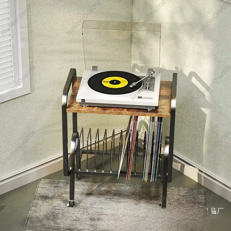 Home vinyl record storage rack, bedroom, living room, iron art small side table storage rack, creative magazine and newspaper st