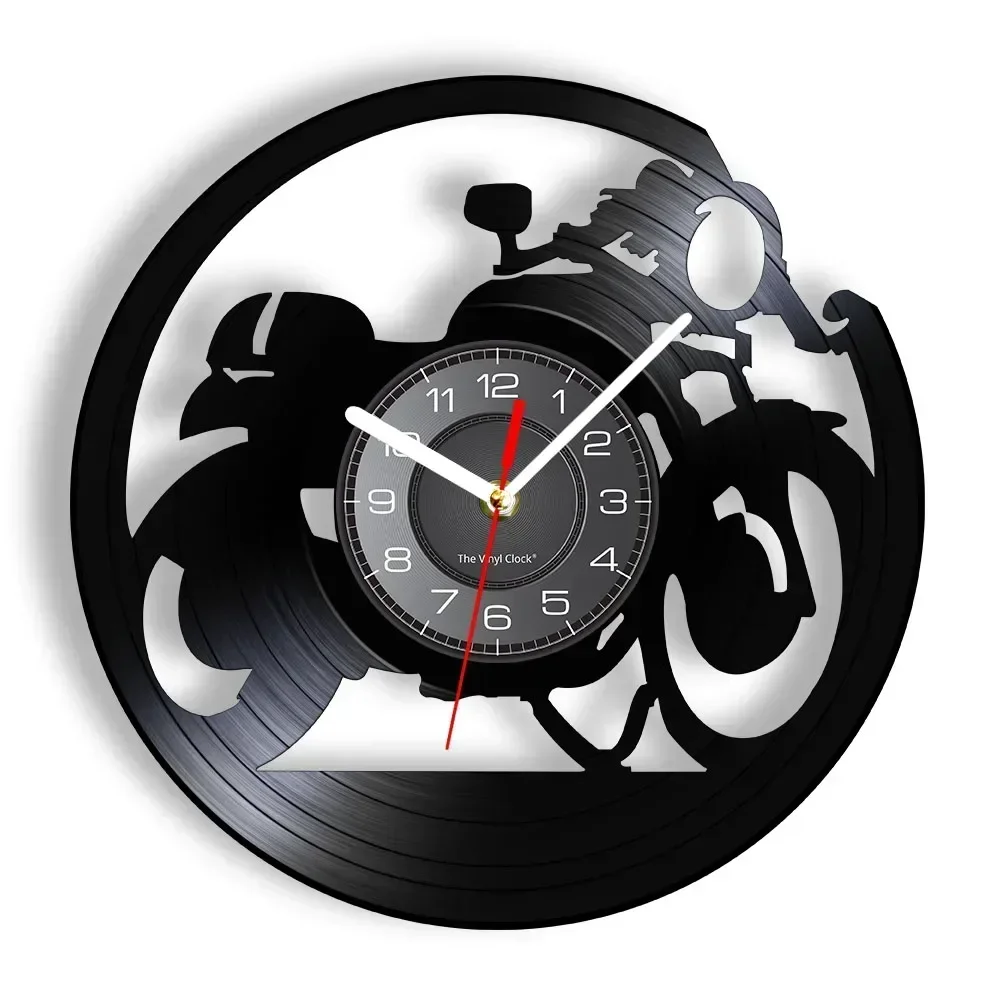 Creative Classic Motorcycle Vinyl Record Wall Clock Garage Motorcycle Art Wall Clock Motorcycle Racing Driver Home Decoration