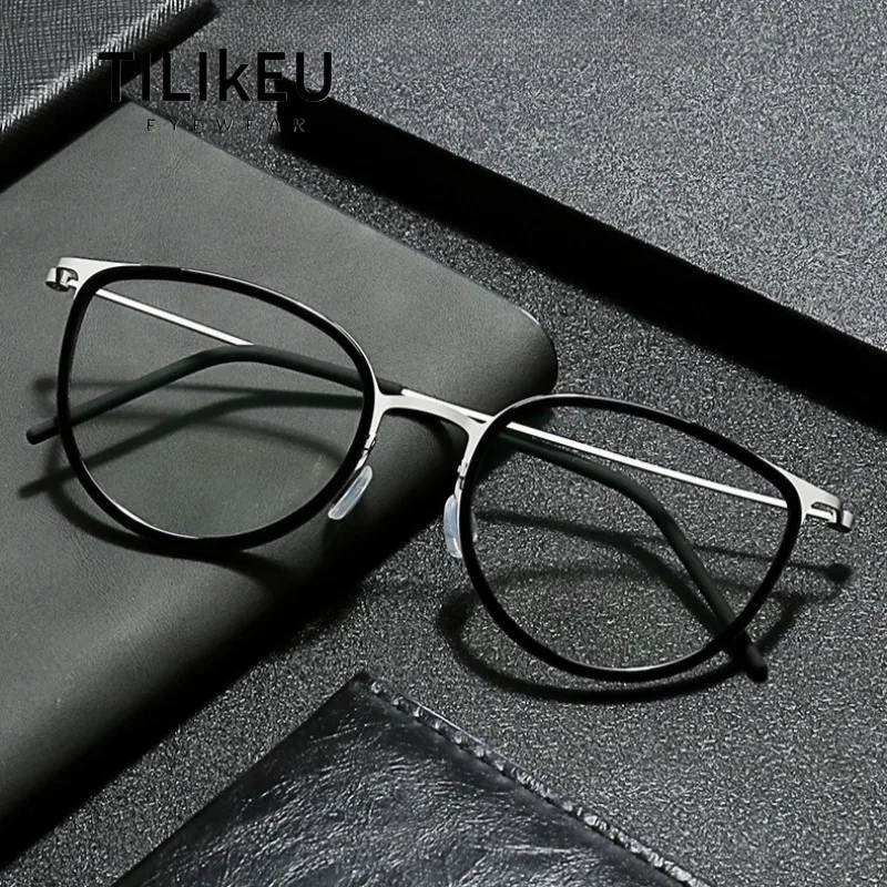 

Denmark Brand Sexy Cat-eye Oval Glasses Frame Women Trend Retro Pure Titanium Screwless Eyeglasses Iced Brown Eyewear Gafas 5843