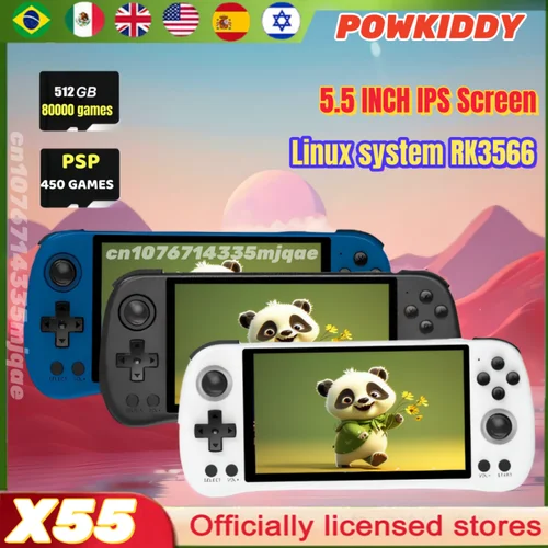 Imagen 1 del producto POWKIDDY-consolas de videojuegos portátiles X55 de 5,5 pulgadas, Retro, sistema Linux, TV, HDMI, reproductor Retro, 512G, 90000 juegos, PSP, ps1, regalo