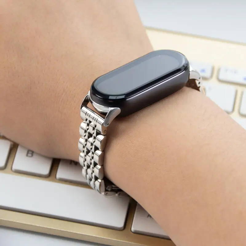 Pulseira de aço inoxidável para xiaomi mi band 8 pulseira de metal para xiaomi mi band 9 banda substituível smartwatch correa acessórios