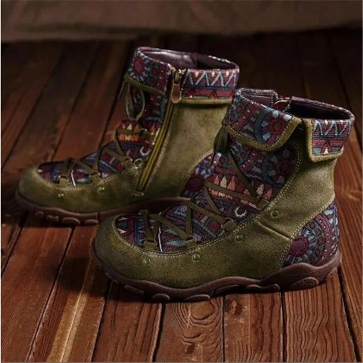 Women Shoes Winter Autumn Women Boots Retro Warm Leisure Lace Up Ankle Boots Cross-tied Comfortable Shoes for Women Flat Shoes