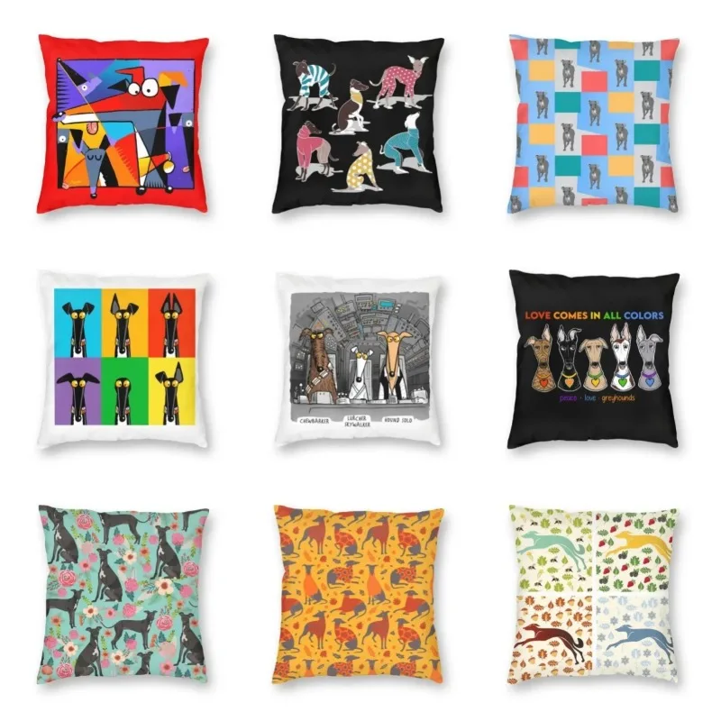 Greyhound Whippet Cartoon Pillow Case Decor Home Nordic Hound Solo Assorted Dog Outdoor Cushions Cover Square Pillowcase