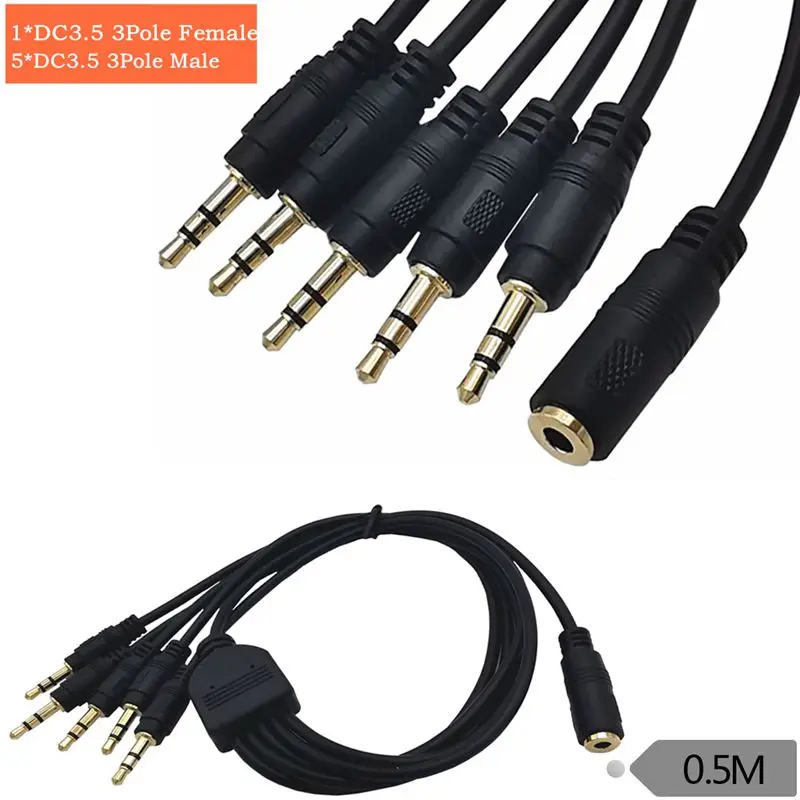 3.5mm 3-Pole Female 1/4 1/5 Male Phone Headphone Cable, Multiple Devices Using Speaker Computer Audio Cable Simultaneously