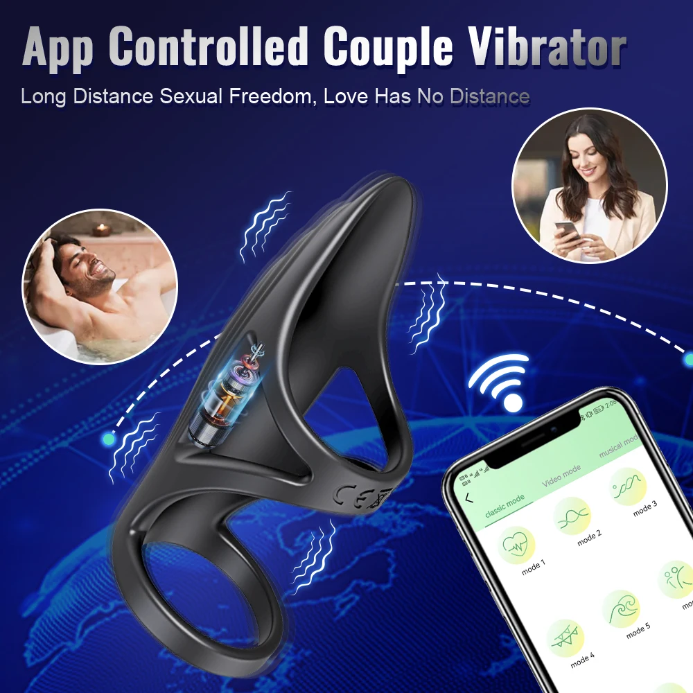 APP Vibrating Cock Ring for Men Ejaculation Delay Penis Ring Penis G-Spot Vibrator Waterproof Sex Toy for Couples