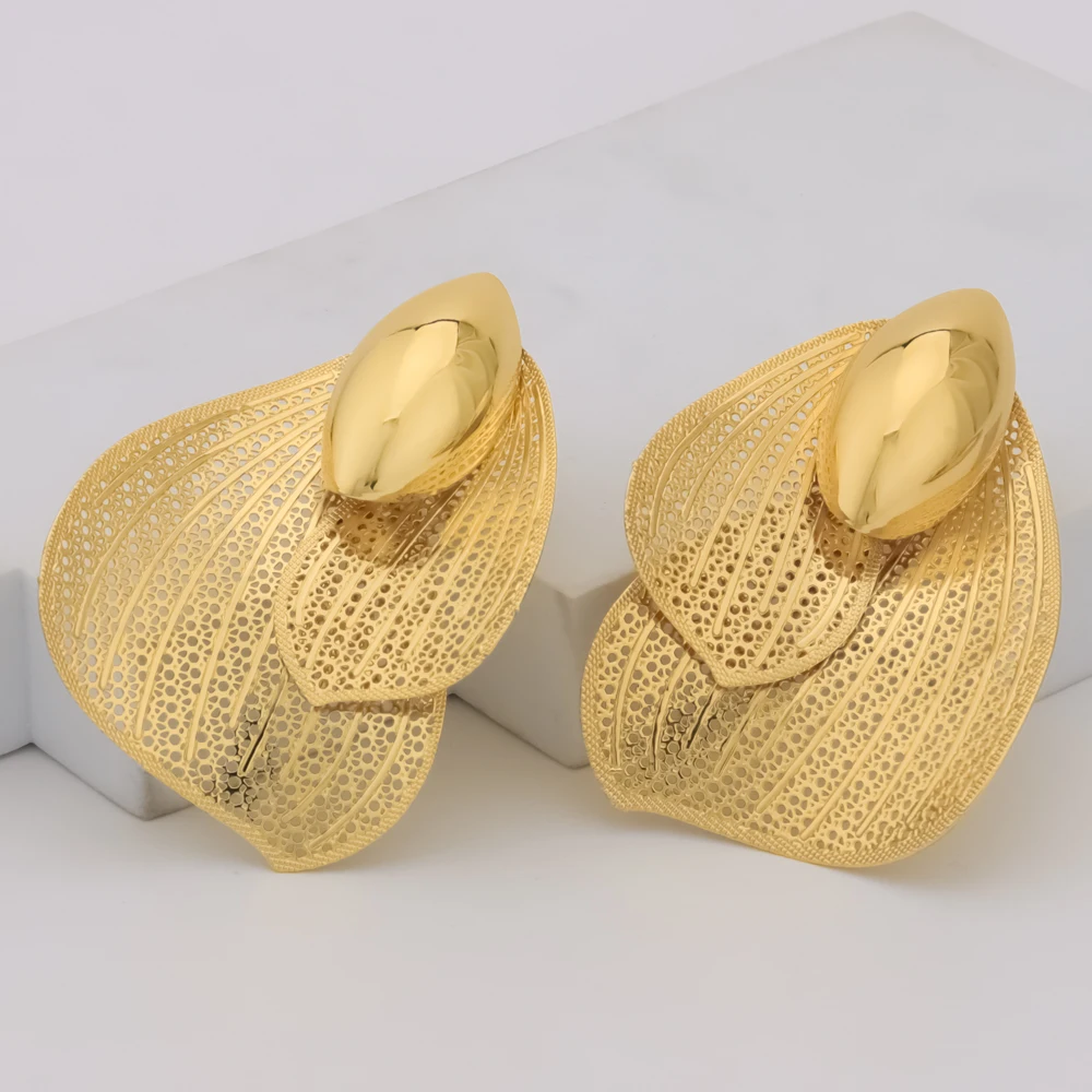 African Gold Color Jewellery Set For Women Luxury Earrings Ring Necklace Gift for Valentine's Day Wedding Party Anniversary