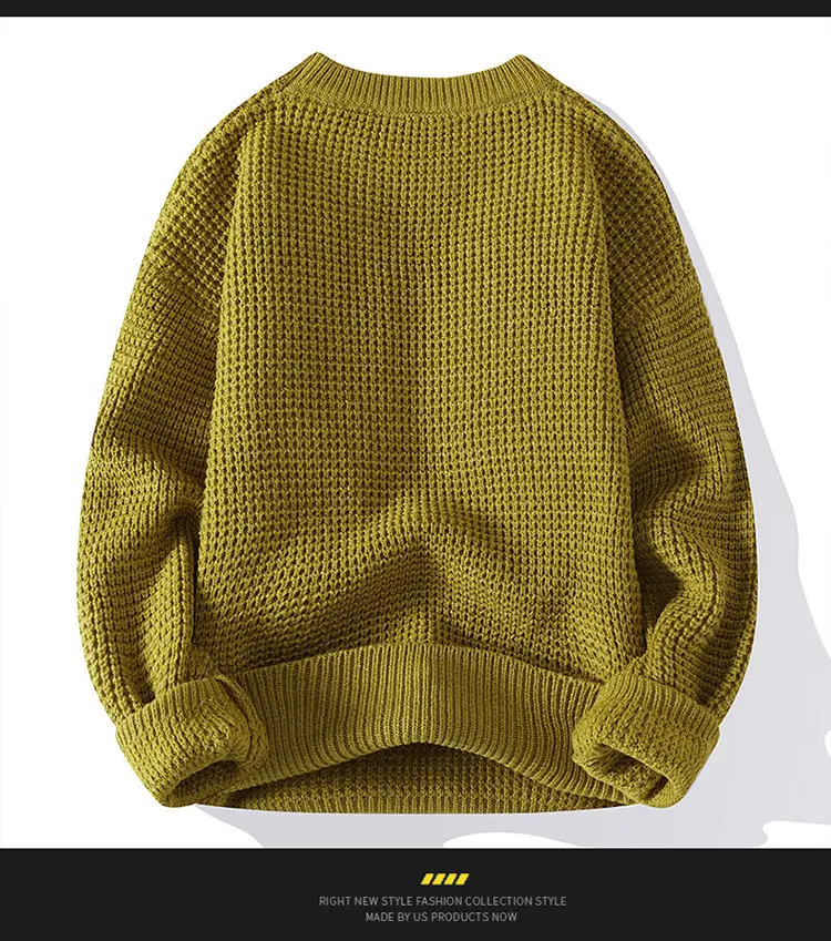 2026 Autumn Winter Men Pullovers Sweaters Knitted Top Round Neck Coarse Needle Full Sleeve Sweaters Solid Casual Loose Pullovers